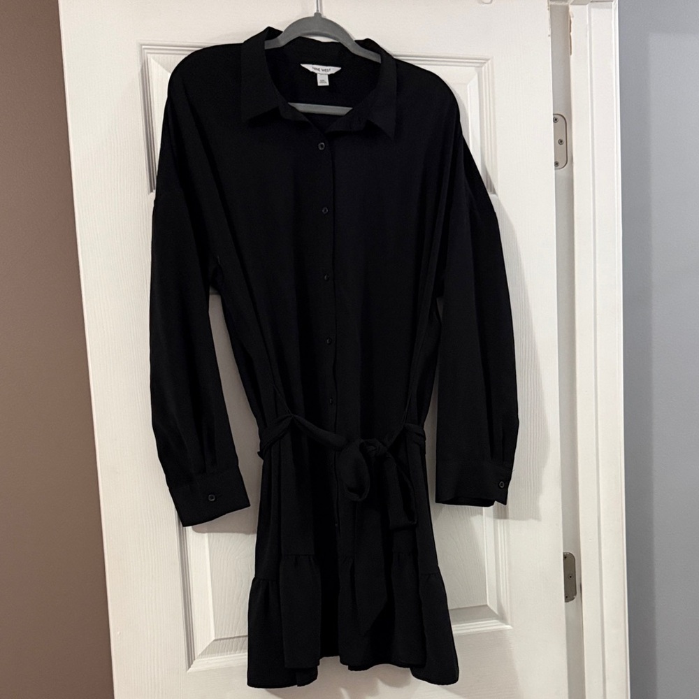 Nine West Black Lined Shirt flare Dress Size XXL